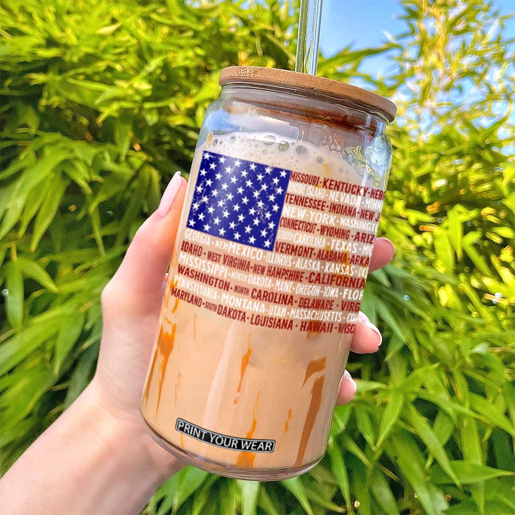 Vintage American Flag Glass Can With States 4th Of July TS10 Print Your Wear