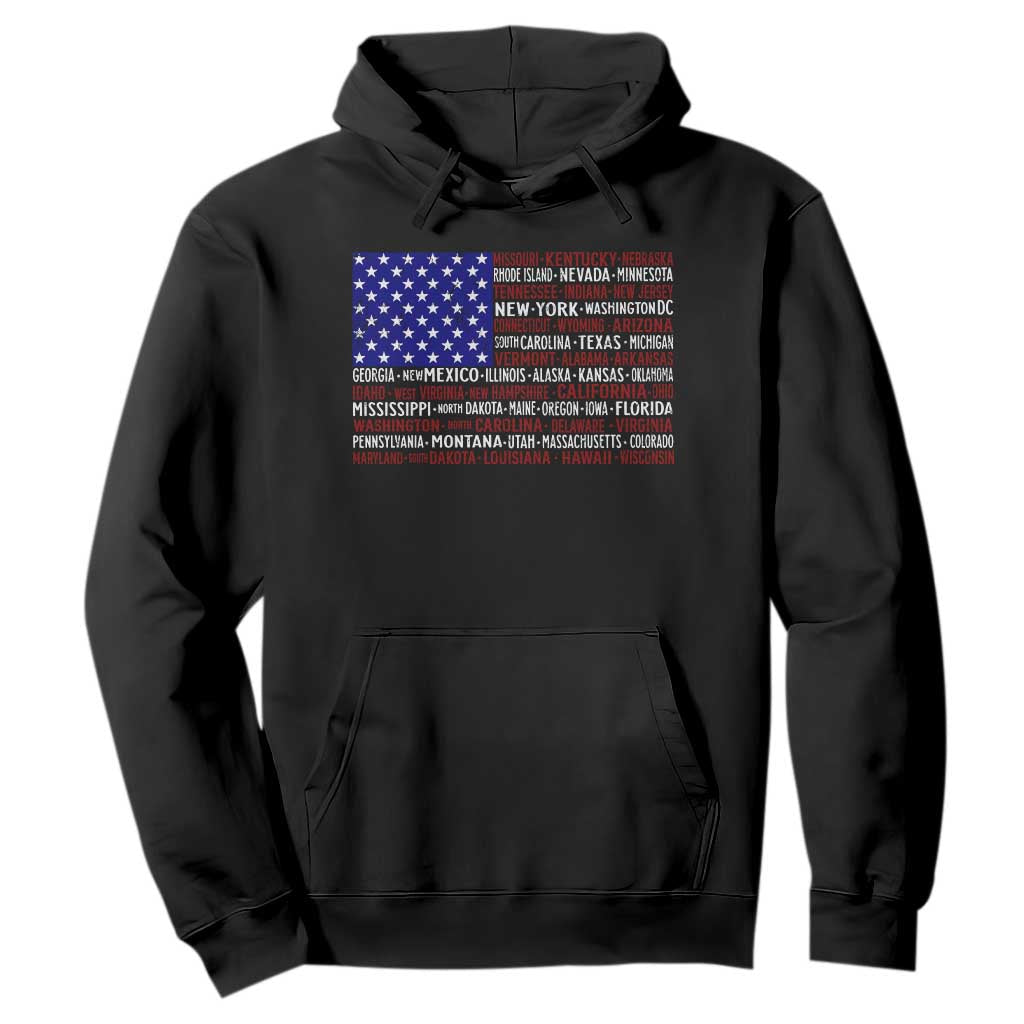 Vintage American Flag Hoodie With States 4th Of July TS10 Black Print Your Wear
