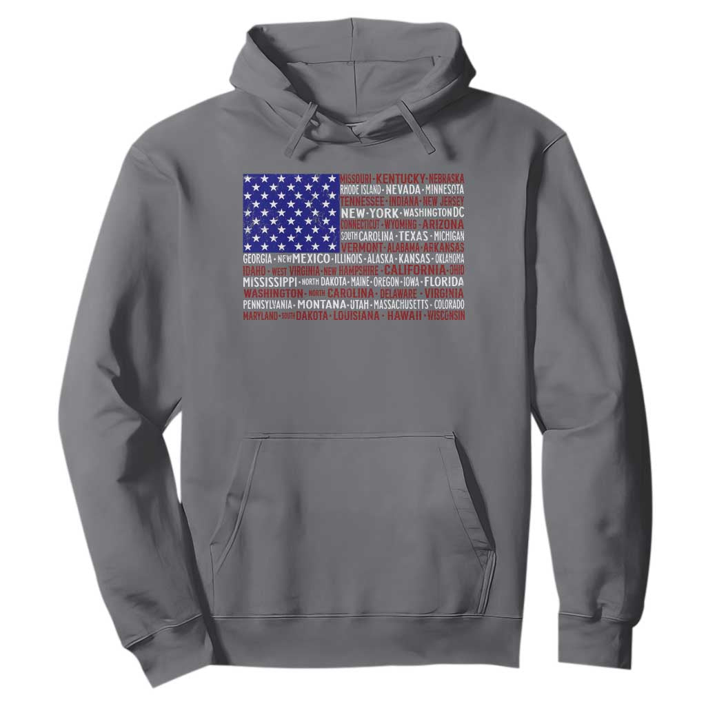 Vintage American Flag Hoodie With States 4th Of July TS10 Charcoal Print Your Wear