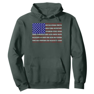 Vintage American Flag Hoodie With States 4th Of July TS10 Dark Forest Green Print Your Wear