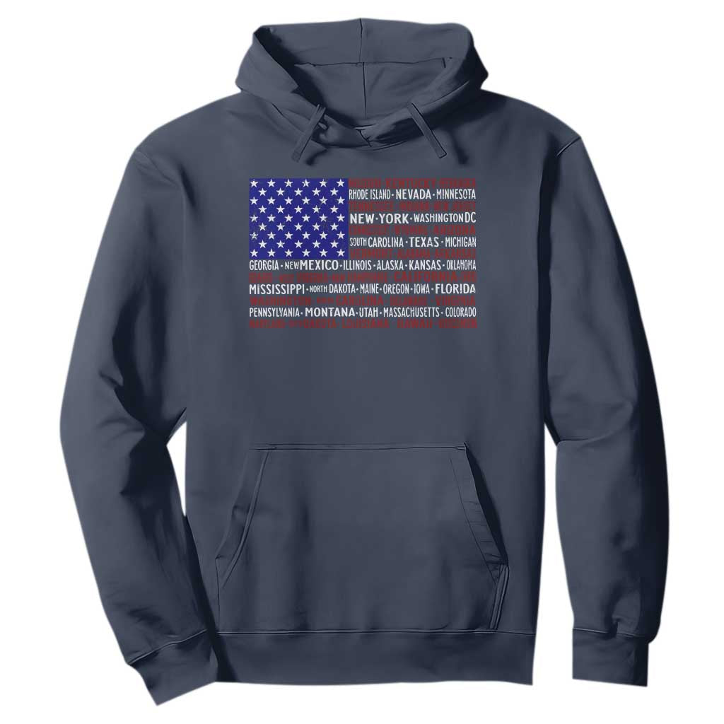 Vintage American Flag Hoodie With States 4th Of July TS10 Navy Print Your Wear
