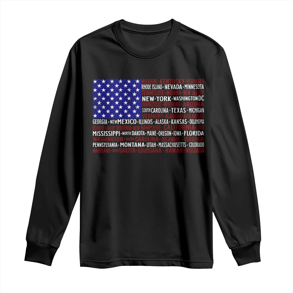 Vintage American Flag Long Sleeve Shirt With States 4th Of July TS10 Black Print Your Wear
