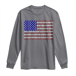 Vintage American Flag Long Sleeve Shirt With States 4th Of July TS10 Charcoal Print Your Wear