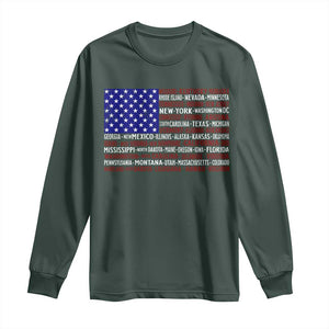 Vintage American Flag Long Sleeve Shirt With States 4th Of July TS10 Dark Forest Green Print Your Wear