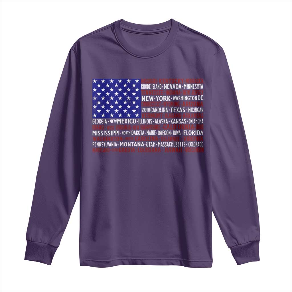 Vintage American Flag Long Sleeve Shirt With States 4th Of July TS10 Purple Print Your Wear