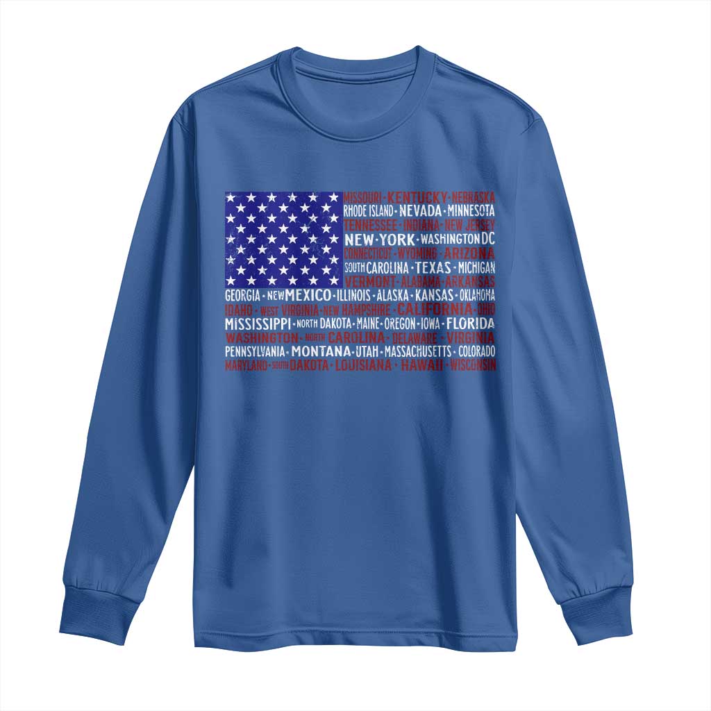 Vintage American Flag Long Sleeve Shirt With States 4th Of July TS10 Royal Blue Print Your Wear