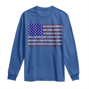 Vintage American Flag Long Sleeve Shirt With States 4th Of July TS10 Royal Blue Print Your Wear
