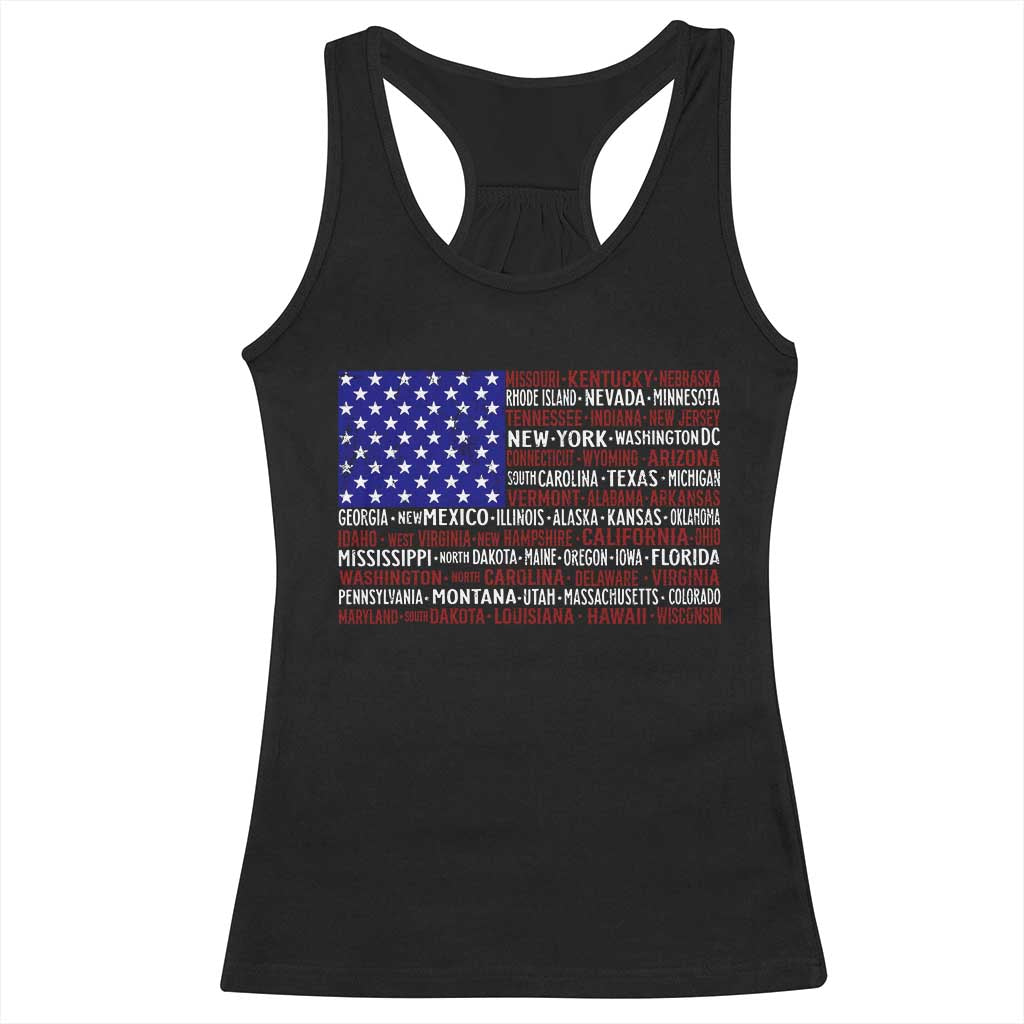 Vintage American Flag Racerback Tank Top With States 4th Of July TS10 Black Print Your Wear