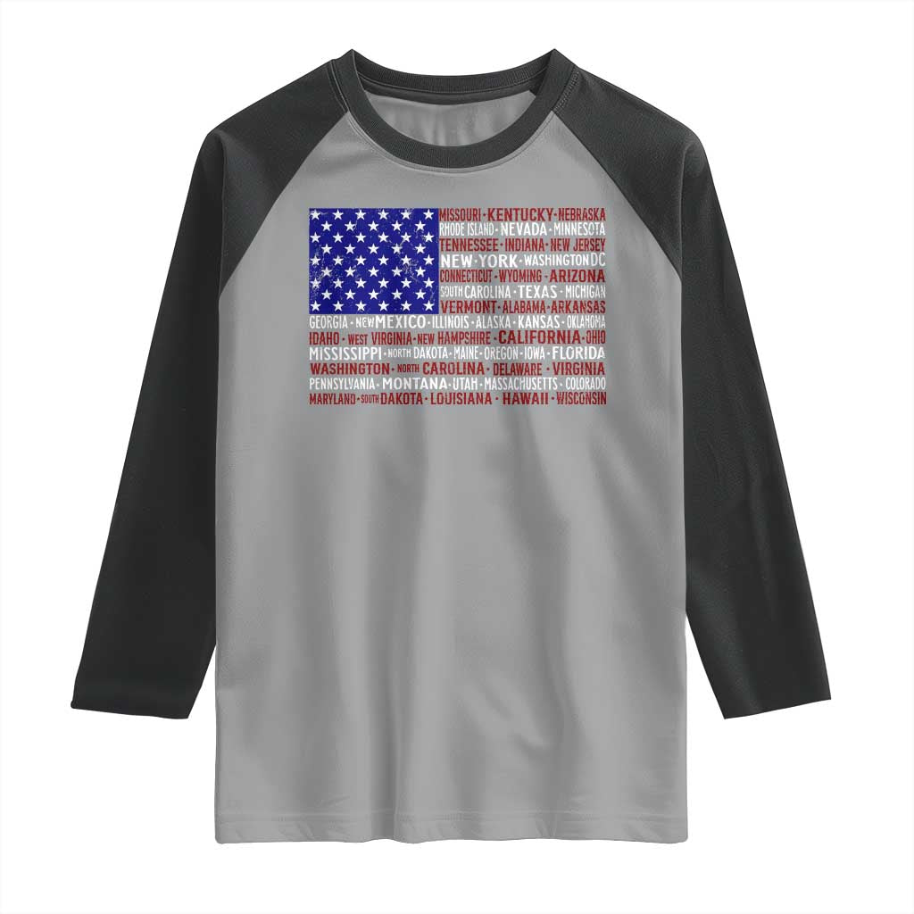 Vintage American Flag Raglan Shirt With States 4th Of July TS10 Sport Gray Black Print Your Wear