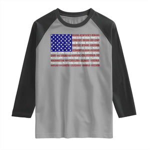 Vintage American Flag Raglan Shirt With States 4th Of July TS10 Sport Gray Black Print Your Wear