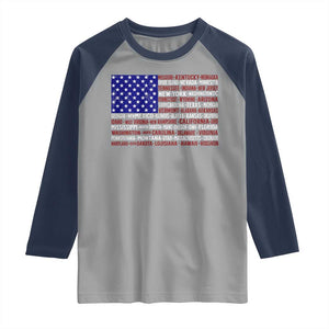 Vintage American Flag Raglan Shirt With States 4th Of July TS10 Sport Gray Navy Print Your Wear