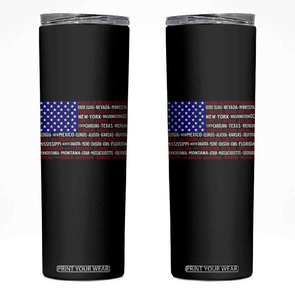 Vintage American Flag Skinny Tumbler With States 4th Of July TS10 Black Print Your Wear