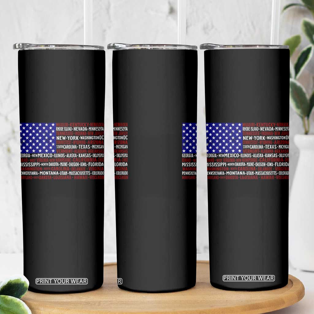Vintage American Flag Skinny Tumbler With States 4th Of July TS10 Print Your Wear