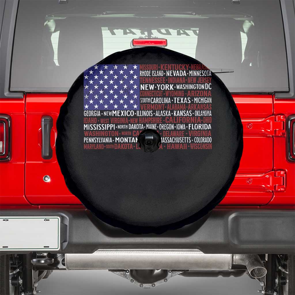 Vintage American Flag Spare Tire Cover With States 4th Of July TS10 Black Print Your Wear