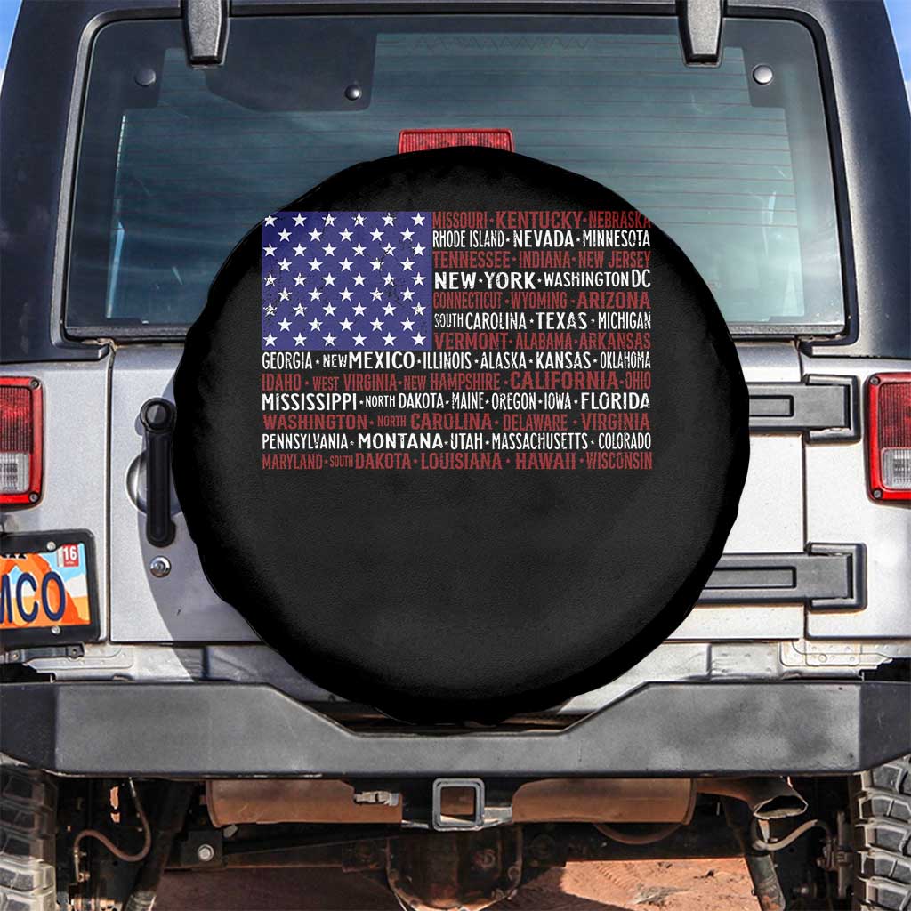 Vintage American Flag Spare Tire Cover With States 4th Of July TS10 No hole Black Print Your Wear