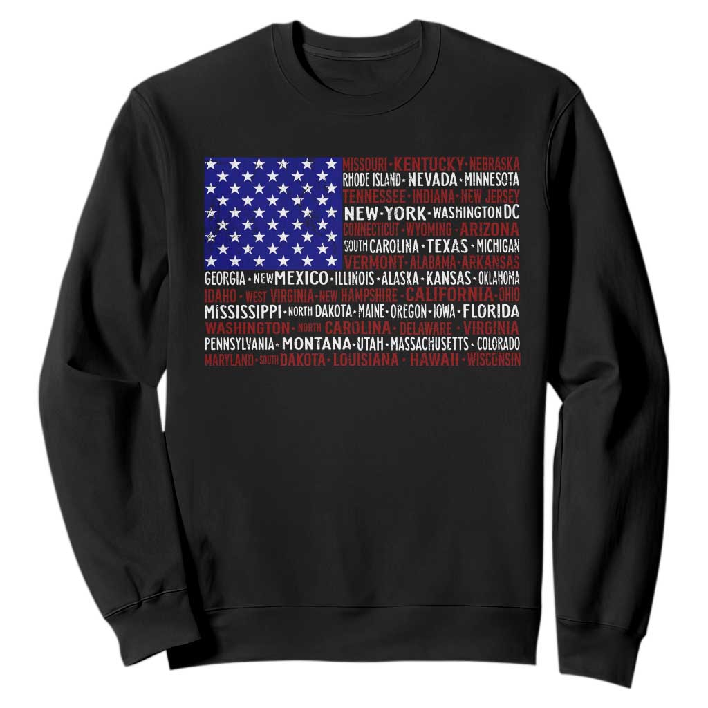 Vintage American Flag Sweatshirt With States 4th Of July TS10 Black Print Your Wear