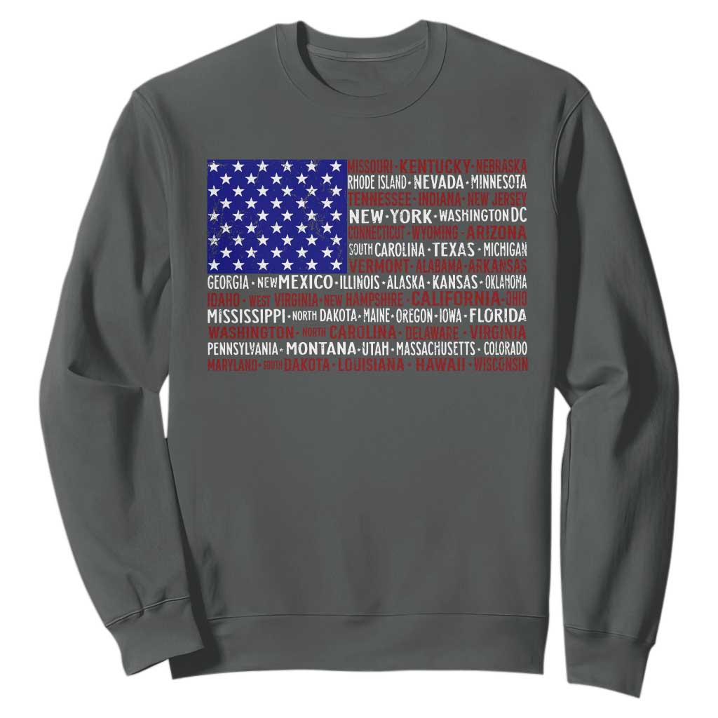 Vintage American Flag Sweatshirt With States 4th Of July TS10 Dark Heather Print Your Wear