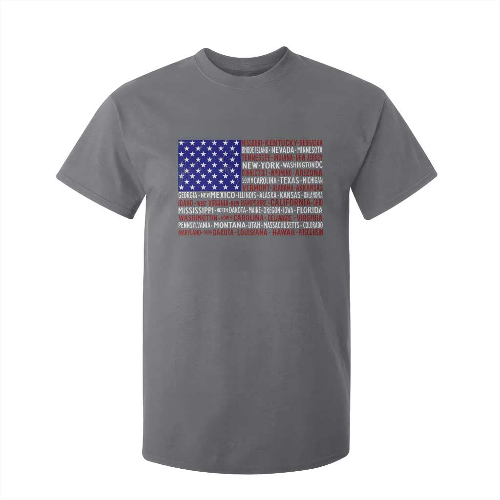 Vintage American Flag T Shirt For Kid With States 4th Of July TS10 Charcoal Print Your Wear
