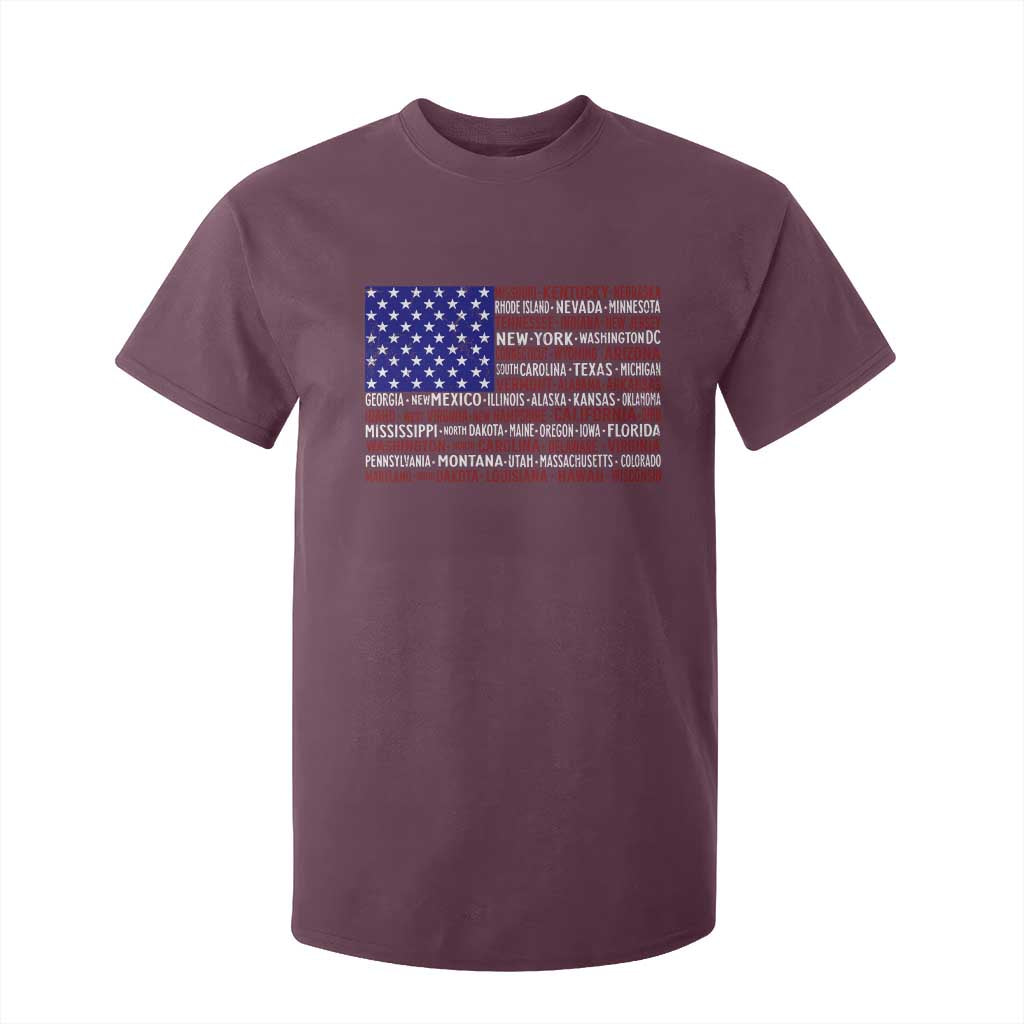Vintage American Flag T Shirt For Kid With States 4th Of July TS10 Maroon Print Your Wear