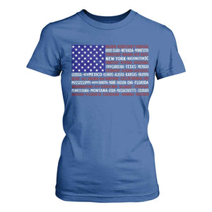 Vintage American Flag T Shirt For Women With States 4th Of July TS10 Royal Blue Print Your Wear