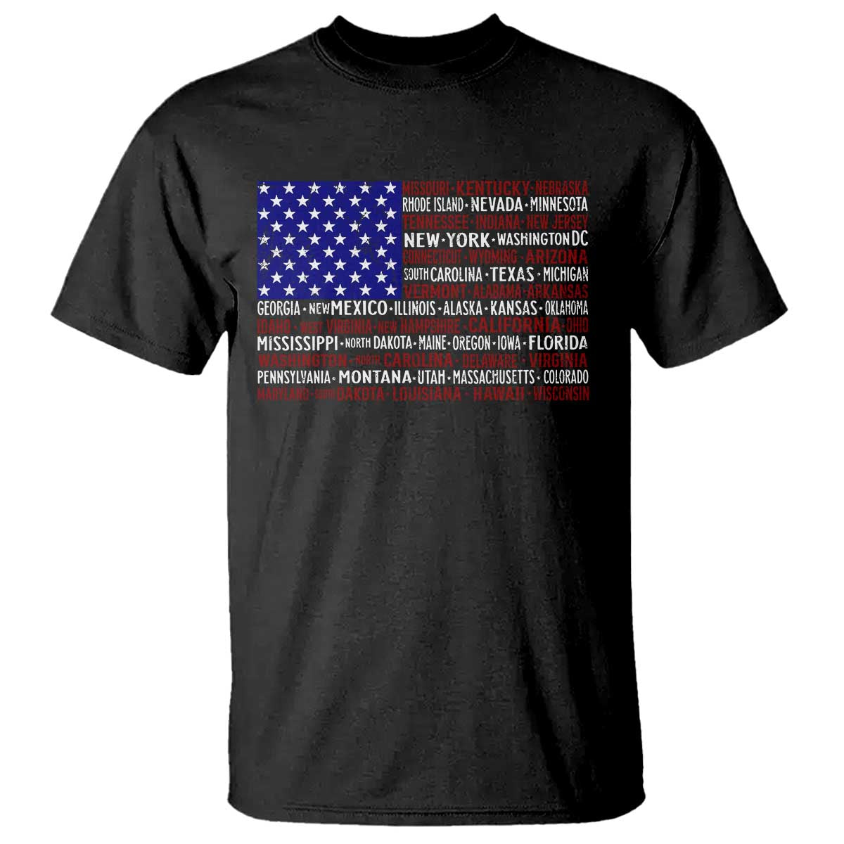 Vintage American Flag T Shirt With States 4th Of July TS10 Black Print Your Wear