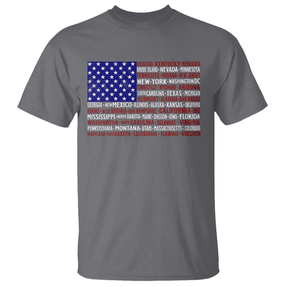 Vintage American Flag T Shirt With States 4th Of July TS10 Charcoal Print Your Wear