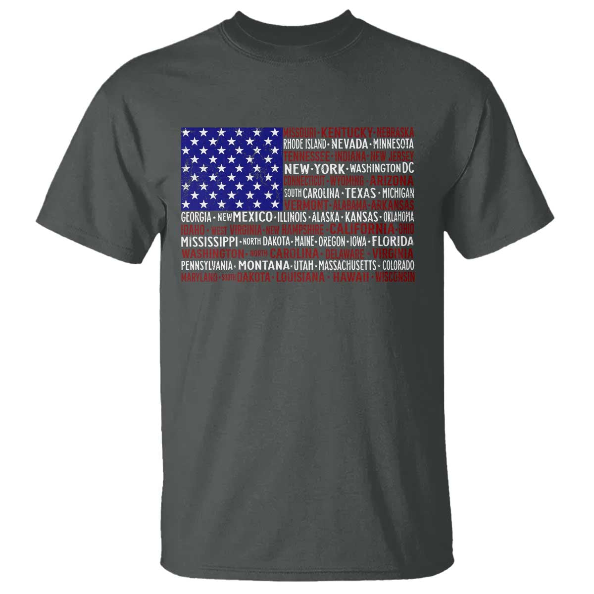Vintage American Flag T Shirt With States 4th Of July TS10 Dark Heather Print Your Wear