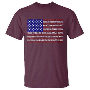 Vintage American Flag T Shirt With States 4th Of July TS10 Maroon Print Your Wear
