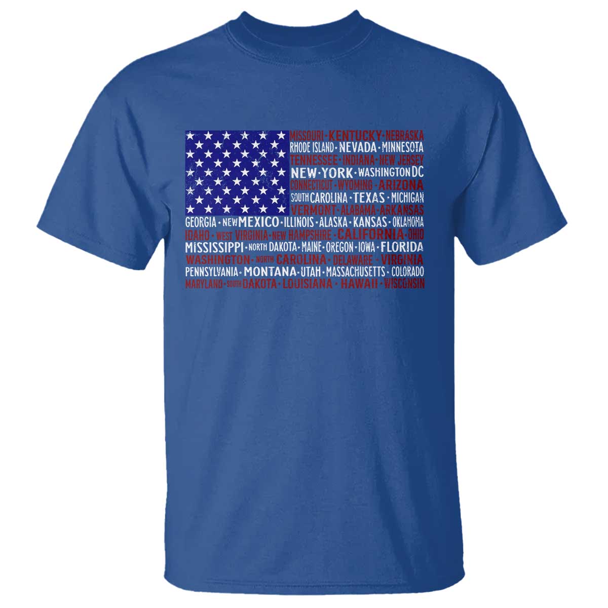 Vintage American Flag T Shirt With States 4th Of July TS10 Royal Blue Print Your Wear