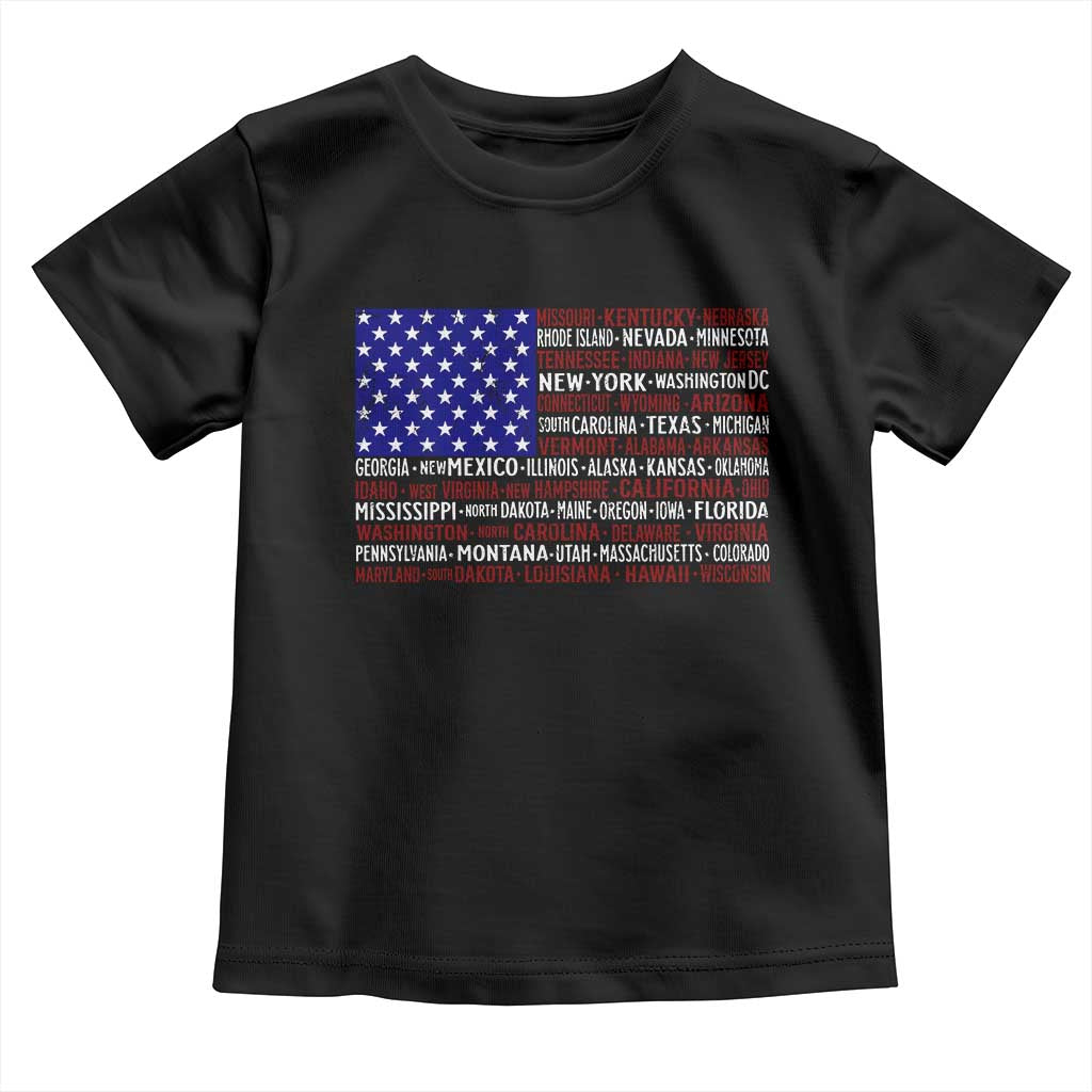 Vintage American Flag Toddler T Shirt With States 4th Of July TS10 Black Print Your Wear