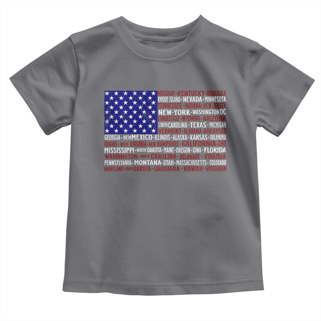 Vintage American Flag Toddler T Shirt With States 4th Of July TS10 Charcoal Print Your Wear