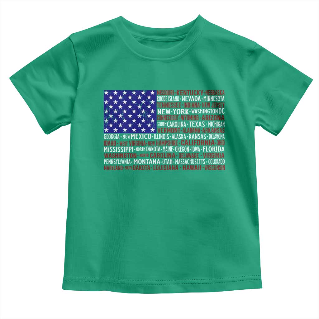 Vintage American Flag Toddler T Shirt With States 4th Of July TS10 Irish Green Print Your Wear