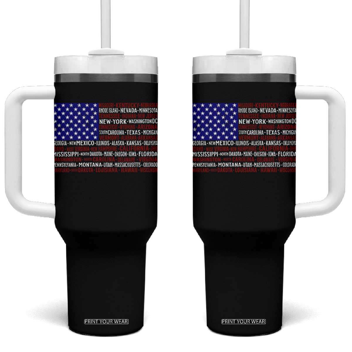 Vintage American Flag Tumbler With Handle With States 4th Of July TS10 One Size: 40 oz Black Print Your Wear