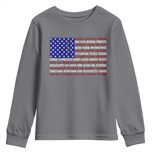 Vintage American Flag Youth Sweatshirt With States 4th Of July TS10 Charcoal Print Your Wear
