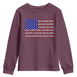 Vintage American Flag Youth Sweatshirt With States 4th Of July TS10 Maroon Print Your Wear