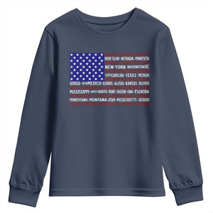 Vintage American Flag Youth Sweatshirt With States 4th Of July TS10 Navy Print Your Wear