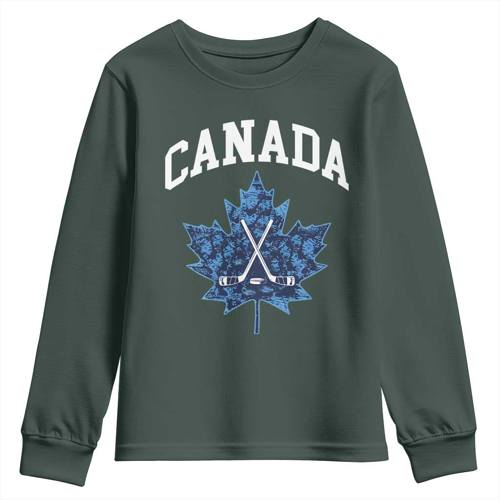 Vintage Canada Hockey Youth Sweatshirt Maple Leafs TS10 Dark Forest Green Print Your Wear