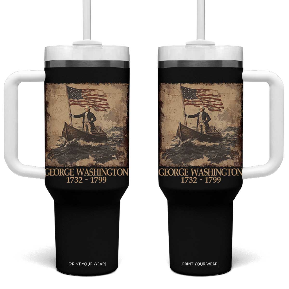 Vintage George Washington Tumbler With Handle 4th Of July Patriotic Gift TS10 One Size: 40 oz Black Print Your Wear