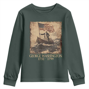 Vintage George Washington Youth Sweatshirt 4th Of July Patriotic Gift TS10 Dark Forest Green Print Your Wear