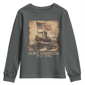 Vintage George Washington Youth Sweatshirt 4th Of July Patriotic Gift TS10 Dark Heather Print Your Wear