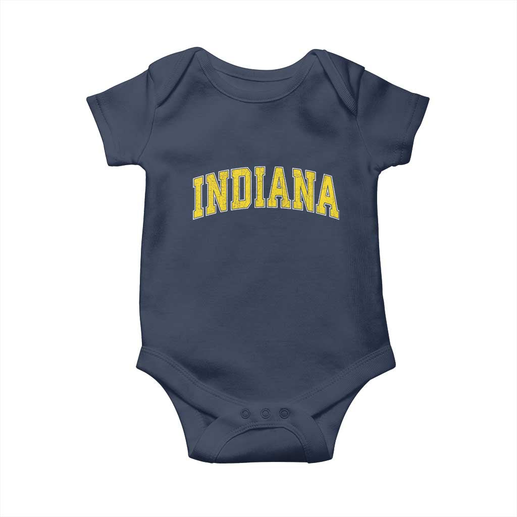 Vintage Indiana IN Baby Onesie Retro Throwback Design Classic Yellow Athletic Sports TS02 Navy Print Your Wear