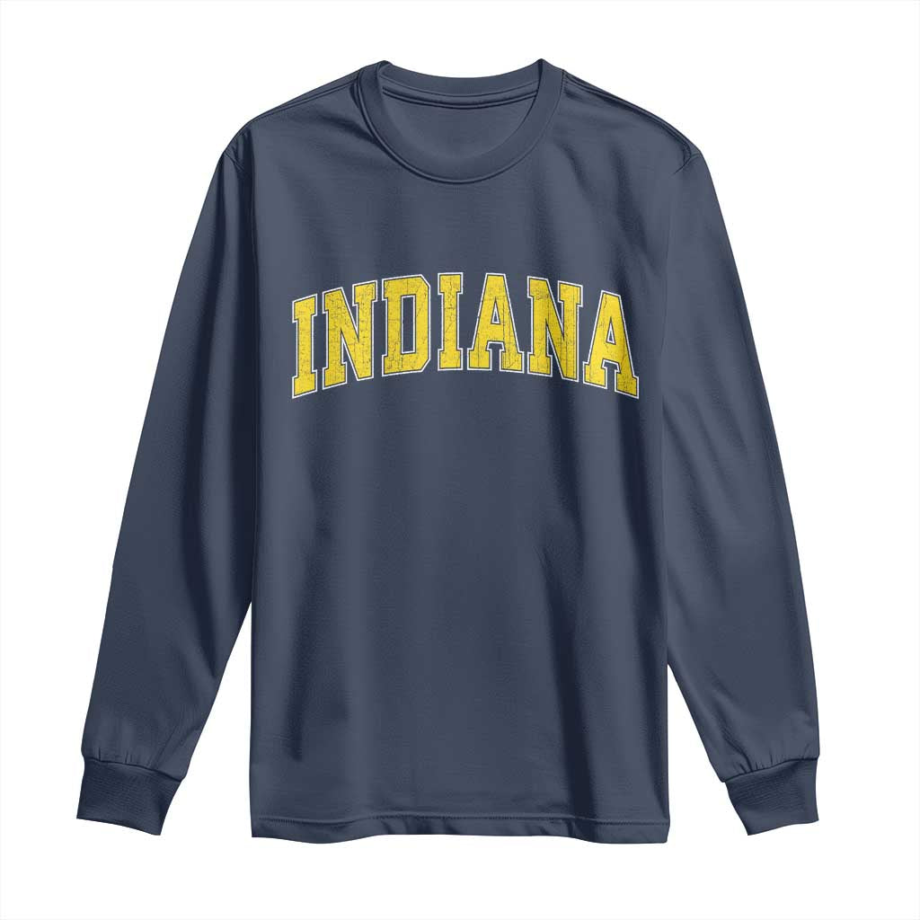 Vintage Indiana IN Long Sleeve Shirt Retro Throwback Design Classic Yellow Athletic Sports TS02 Navy Print Your Wear