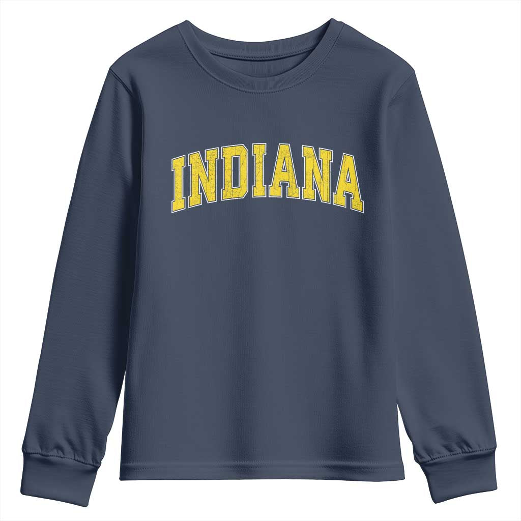 Vintage Indiana IN Youth Sweatshirt Retro Throwback Design Classic Yellow Athletic Sports TS02 Navy Print Your Wear