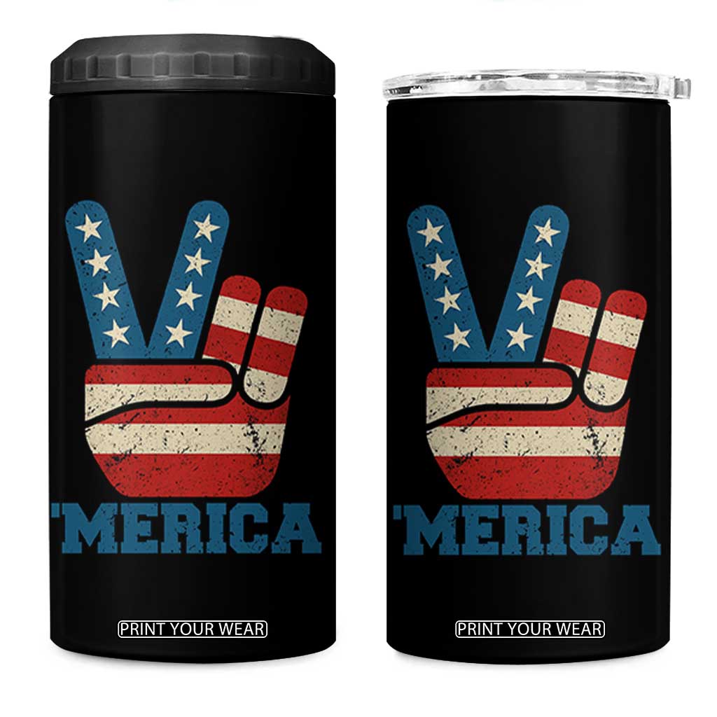 Vintage Merica Peace Sign 4 in 1 Can Cooler Tumbler Retro Patriotic 4th of July USA Flag TS02 One Size: 16 oz Black Print Your Wear
