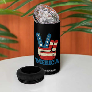 Vintage Merica Peace Sign 4 in 1 Can Cooler Tumbler Retro Patriotic 4th of July USA Flag TS02 Print Your Wear