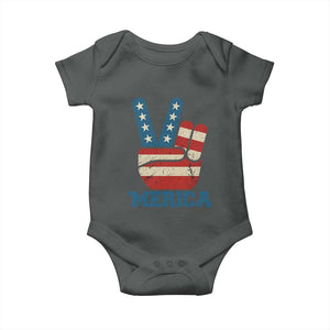 Vintage Merica Peace Sign Baby Onesie Retro Patriotic 4th of July USA Flag TS02 Dark Heather Print Your Wear