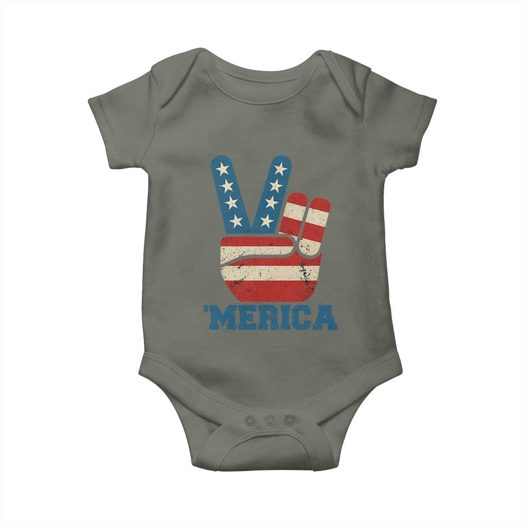 Vintage Merica Peace Sign Baby Onesie Retro Patriotic 4th of July USA Flag TS02 Military Green Print Your Wear
