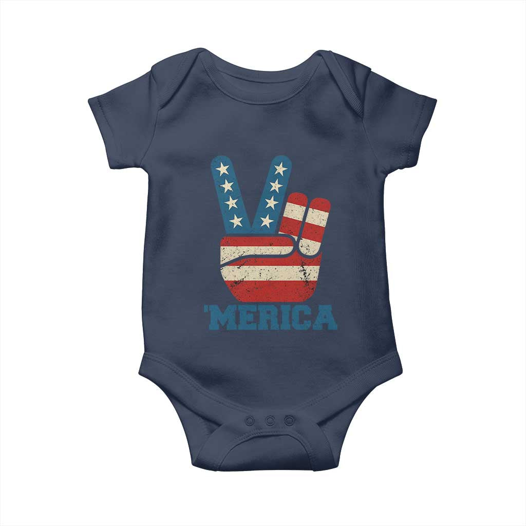 Vintage Merica Peace Sign Baby Onesie Retro Patriotic 4th of July USA Flag TS02 Navy Print Your Wear