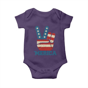 Vintage Merica Peace Sign Baby Onesie Retro Patriotic 4th of July USA Flag TS02 Purple Print Your Wear