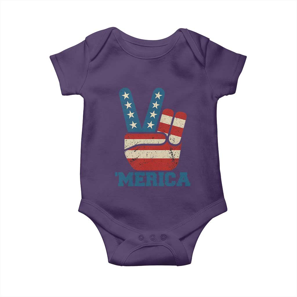 Vintage Merica Peace Sign Baby Onesie Retro Patriotic 4th of July USA Flag TS02 Purple Print Your Wear